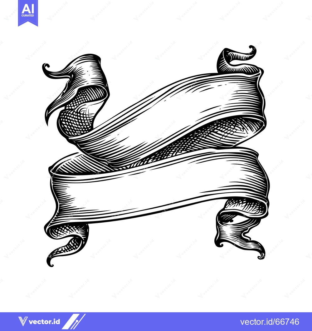 Premium Vector of Hand-drawn black and white vintage ribbon banner
