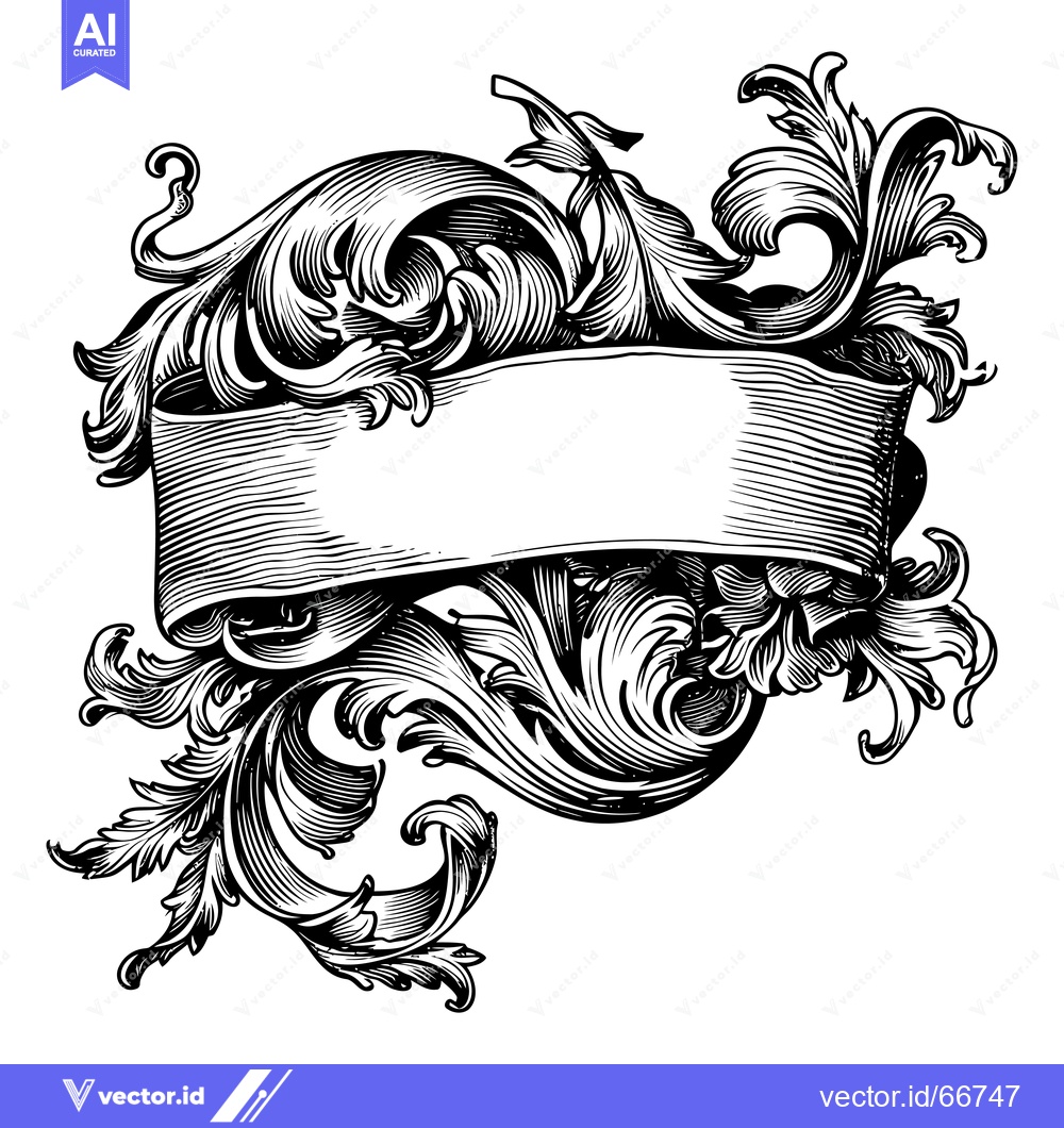 Premium Vector of Ornate Black and White Floral Frame with Ribbon