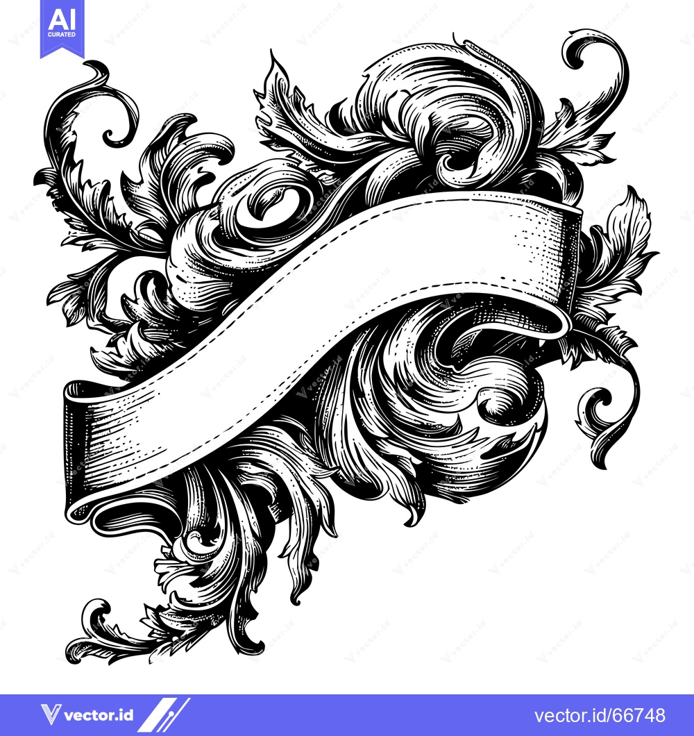 Premium Vector dari Ornate Black and White Floral Design with a Banner