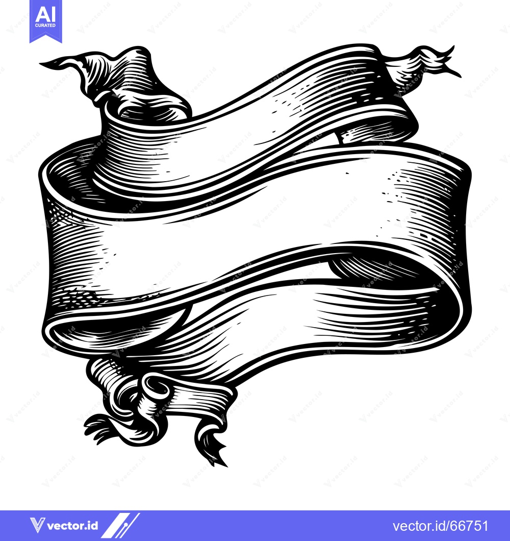 Premium Vector of A Vintage-Style, Black and White, Rolled Banner with Blank Space