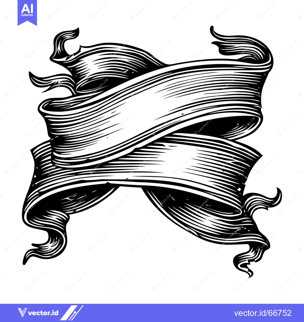 Premium Vector dari A Black and White Illustration of a Twisted Banner with a Blank Space