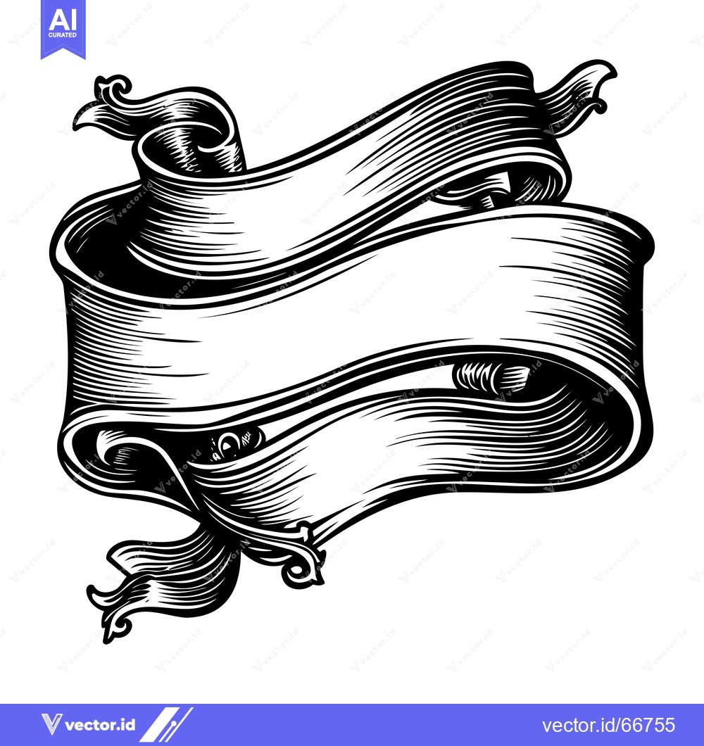 Premium Vector dari Ornate Black and White Ribbon Banner with Swirls