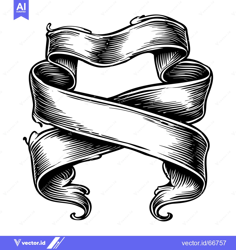 Premium Vector of Black and White Hand-Drawn Ribbon Banner with Swirling Ends