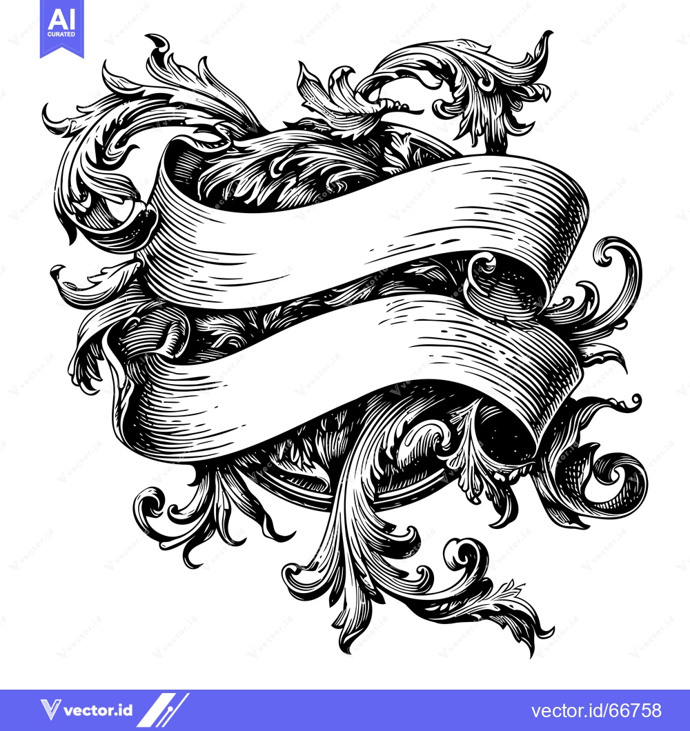 Premium Vector dari Ornate Floral Frame with Double Rolled Banner