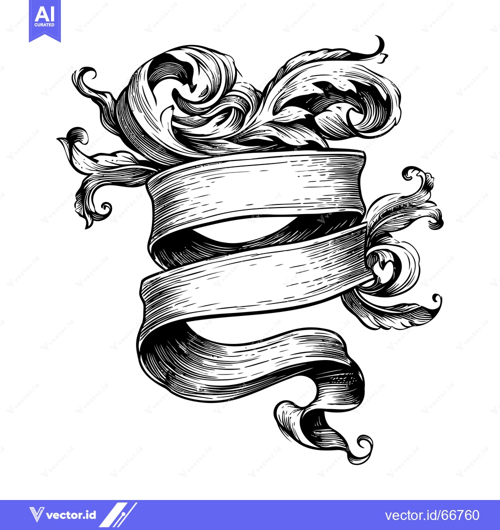 Premium Vector dari Ornate Swirling Ribbon with Floral Design
