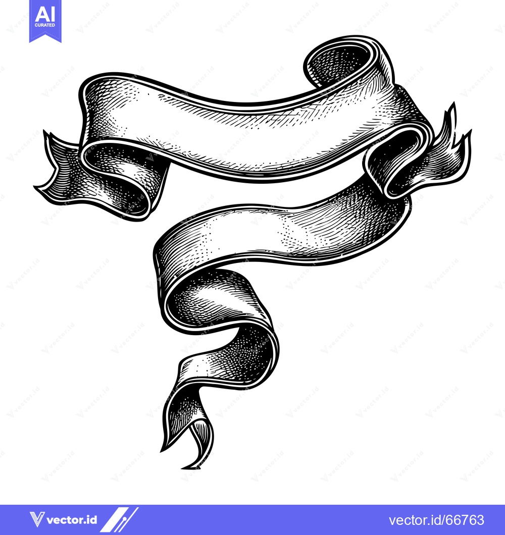 Premium Vector dari Hand-Drawn Black and White Ribbon Banner with Curved Design