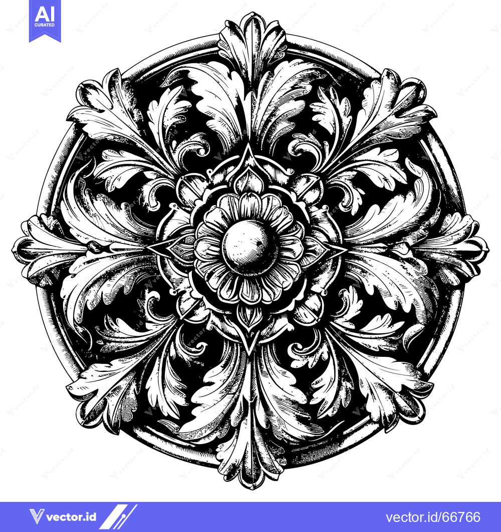 Premium Vector dari Ornate Black and White Circular Floral Design