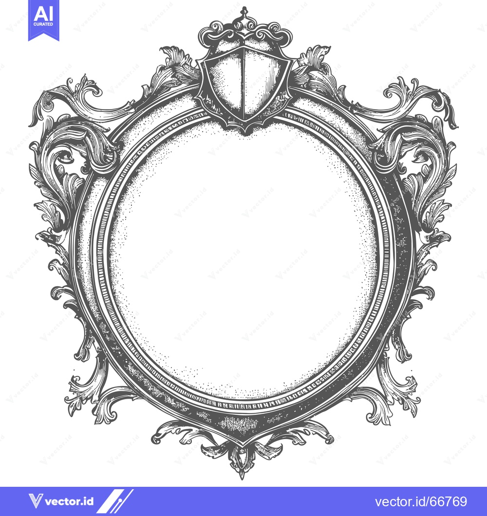 Premium Vector of Ornate Circular Frame with a Shield and Floral Accents