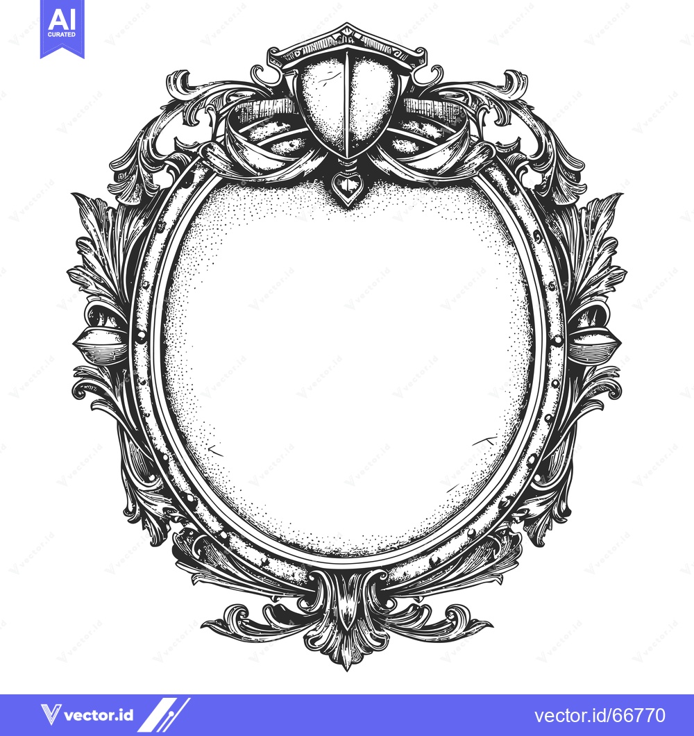 Premium Vector dari Ornate Black and White Shield Frame with Flourishes