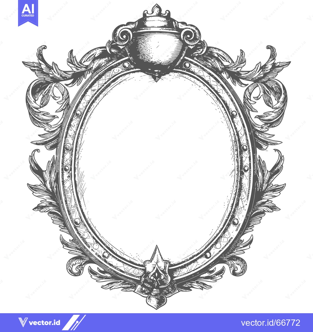 Premium Vector dari Ornate Oval Frame with Crown and Floral Details