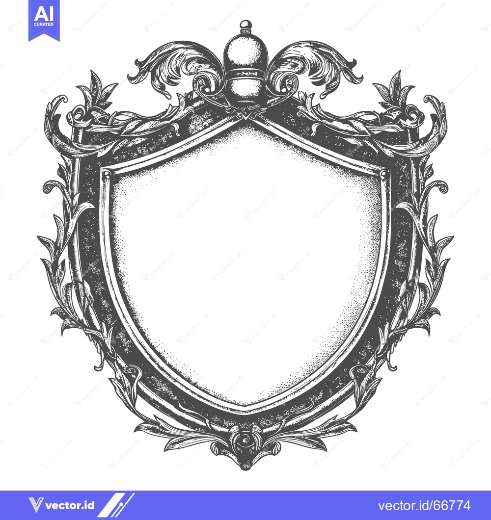 Premium Vector of Ornate Shield with Crown and Floral Details