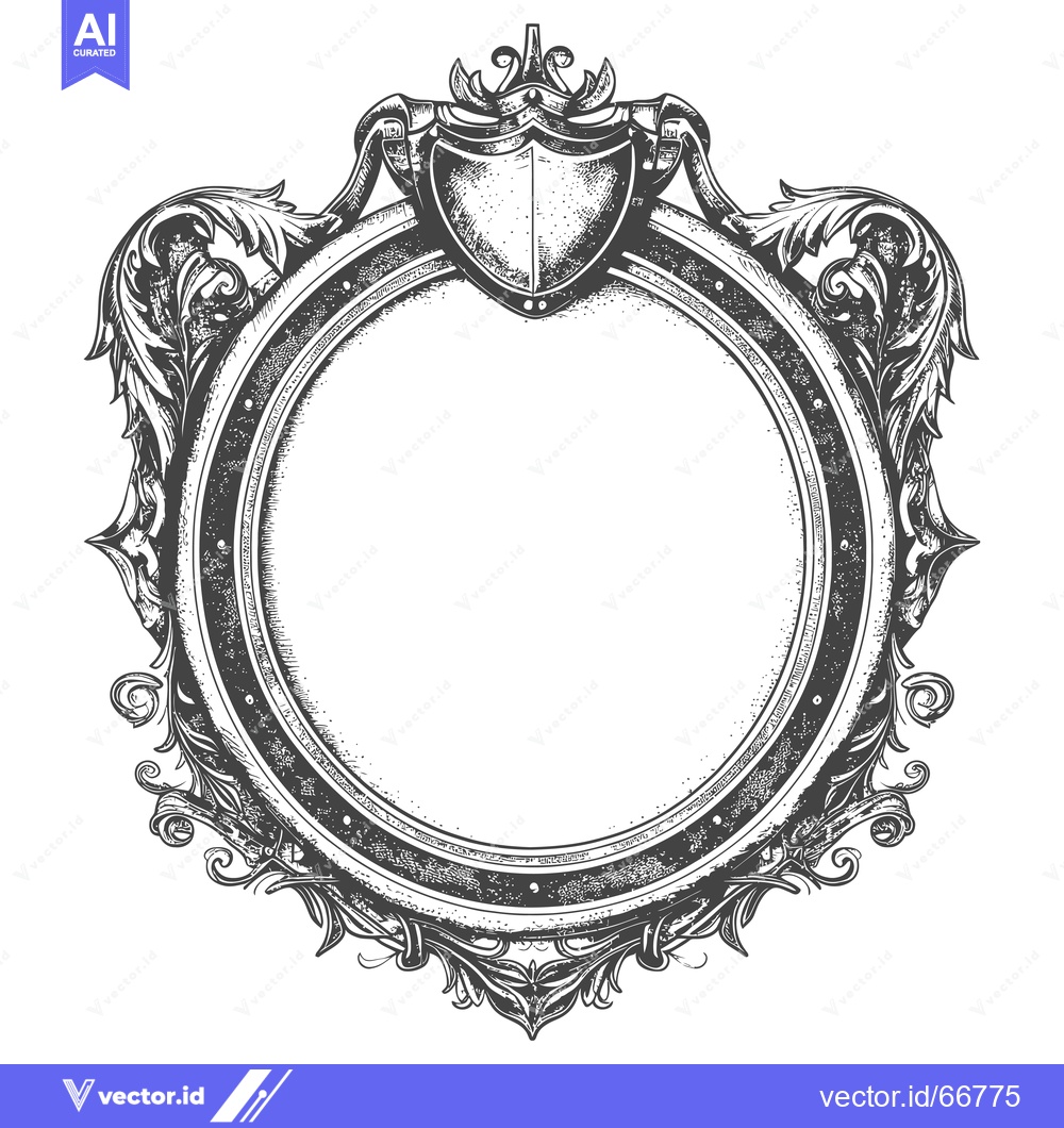 Premium Vector dari Ornate Circular Frame with a Shield and Floral Detailing