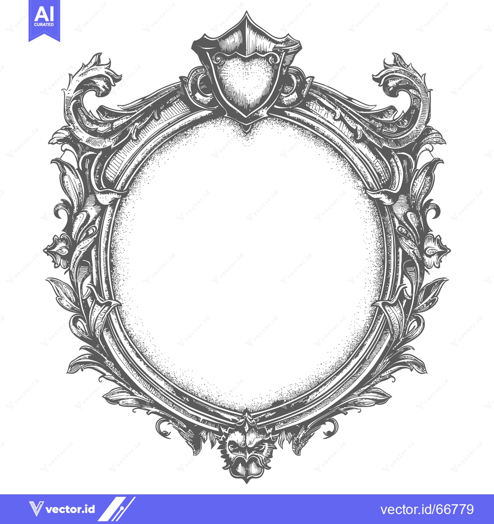 Premium Vector of Ornate Circular Frame with a Shield and Floral Motifs
