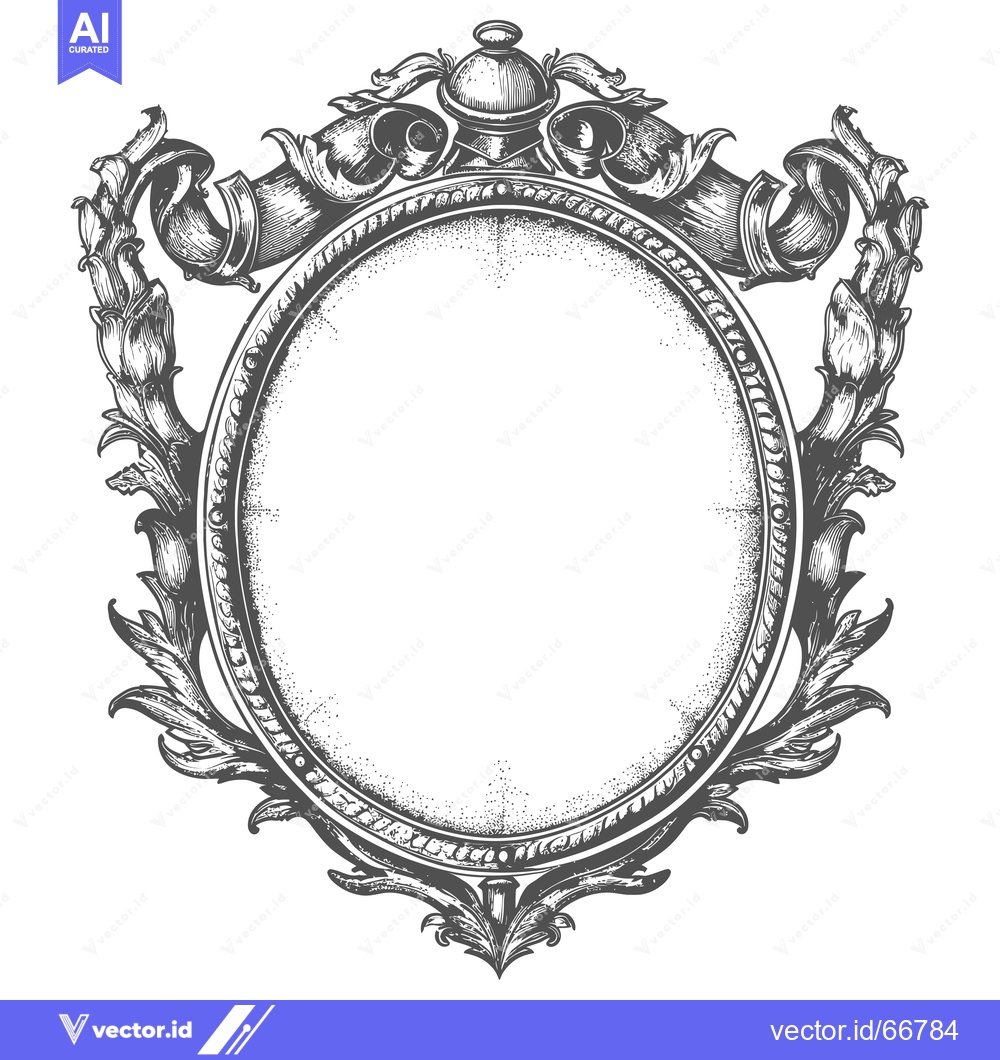 Premium Vector of Ornate Oval Frame with Decorative Scrollwork and Flourishes