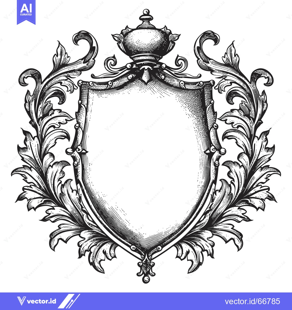 Premium Vector of Ornate Shield with Floral Flourishes and a Crown