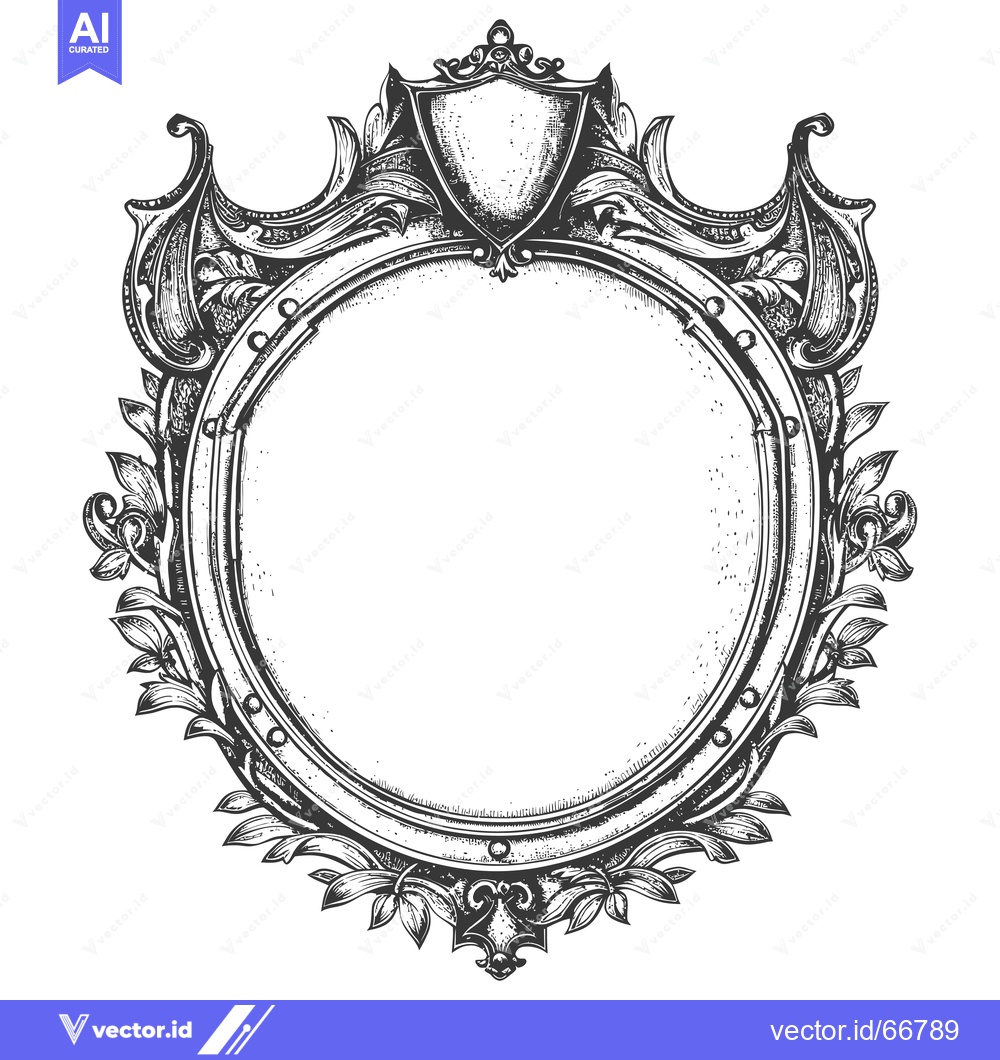 Premium Vector dari Ornate Circular Frame with Shield and Floral Elements