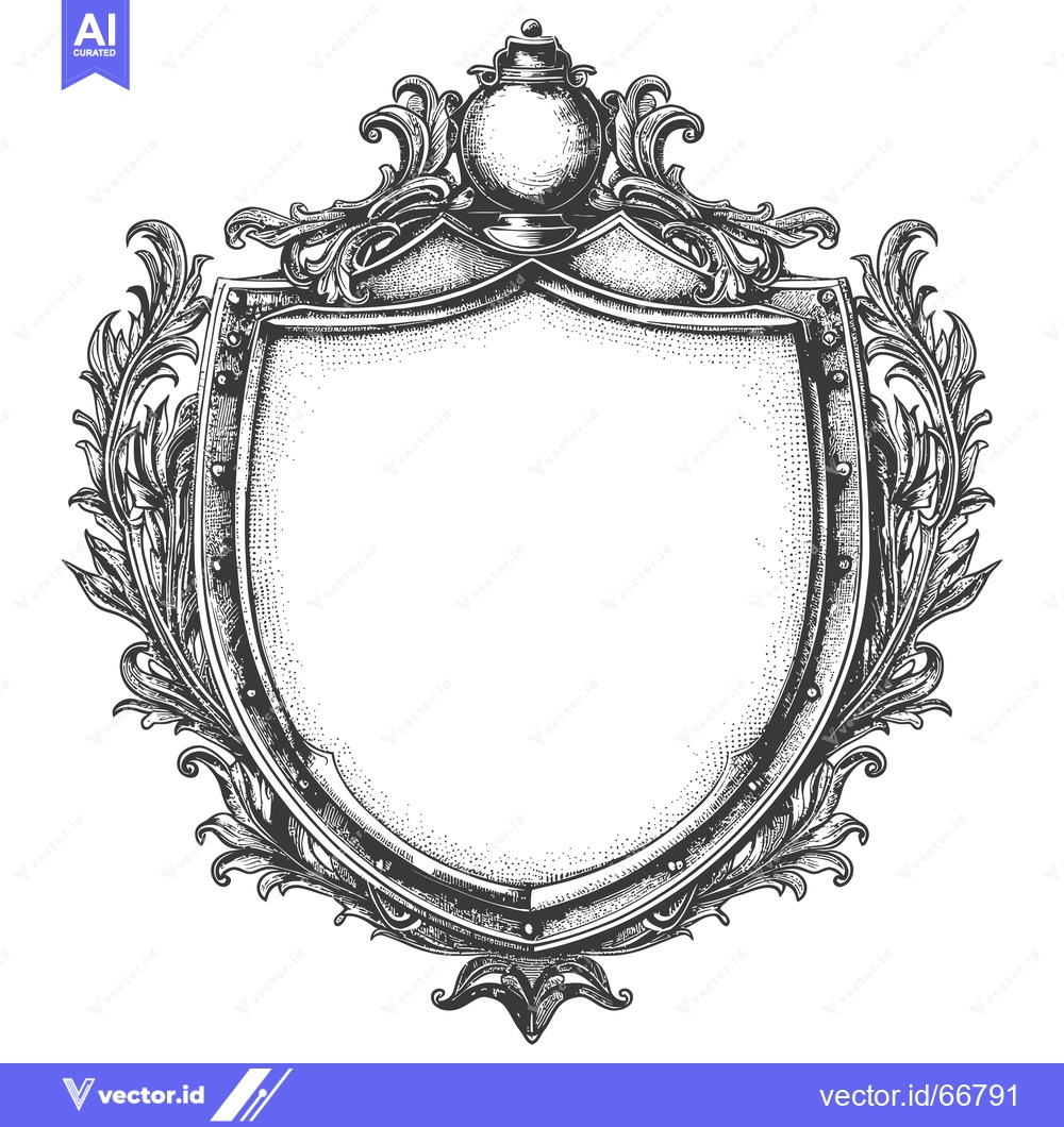 Premium Vector of Ornate Shield with Ornamental Crown and Scrollwork
