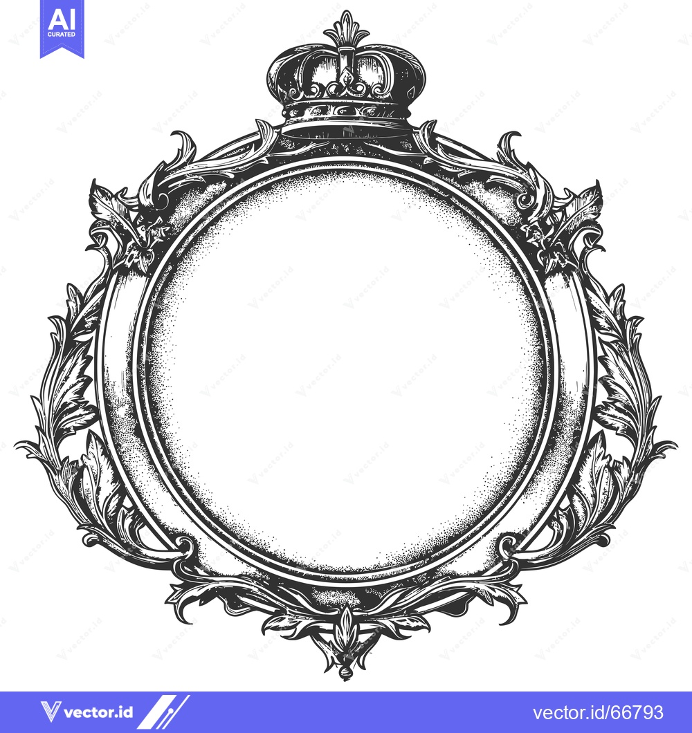 Premium Vector of Ornate Circular Frame with Crown and Flourishes