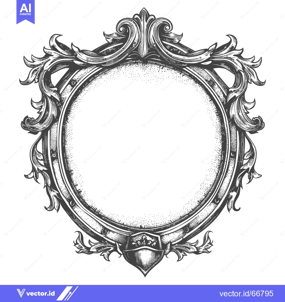 Premium Vector of Ornate Circular Frame with Floral Accents and Shield