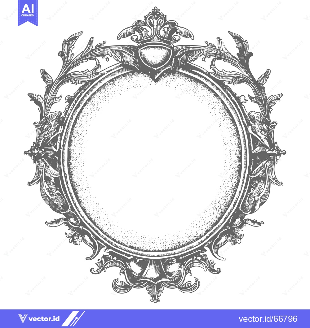 Premium Vector of Ornate circular frame with floral embellishments and crown
