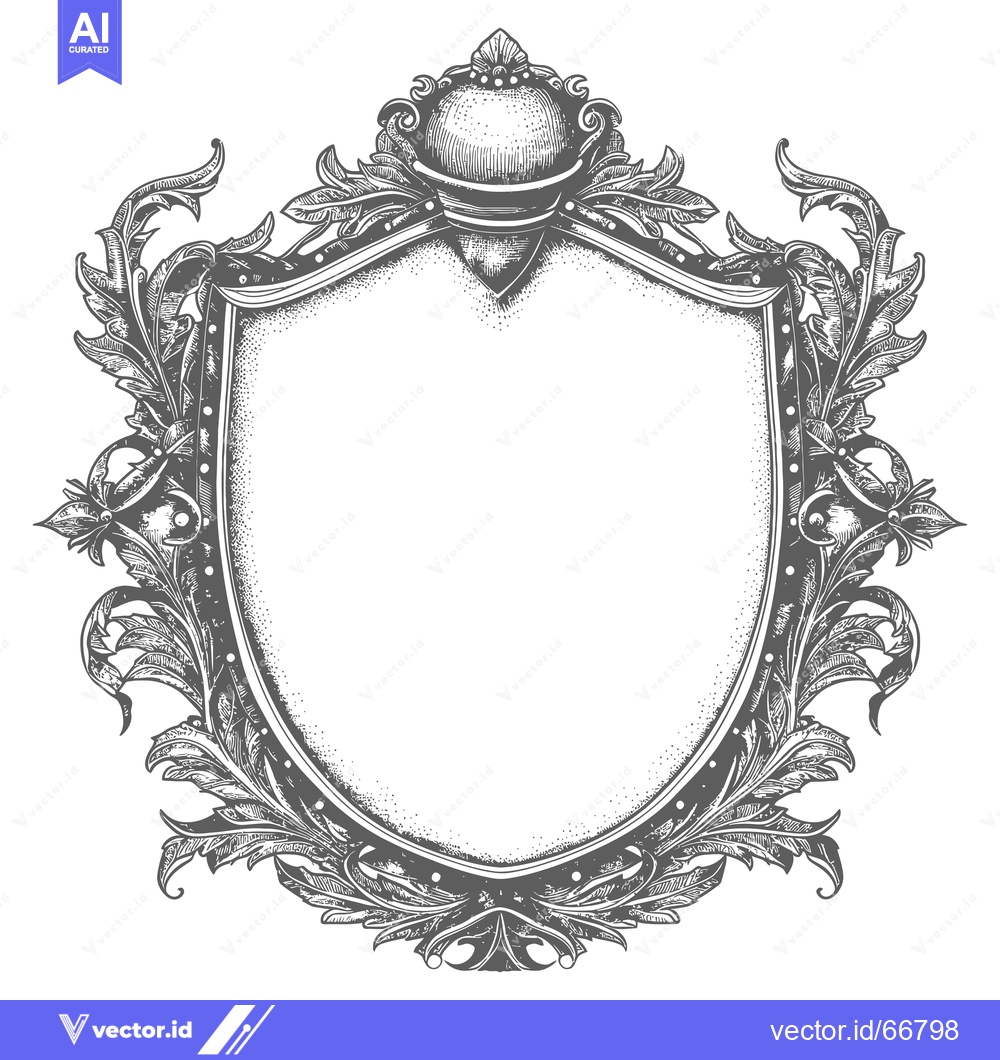 Premium Vector dari Ornate Hand-Drawn Shield with Floral Frame