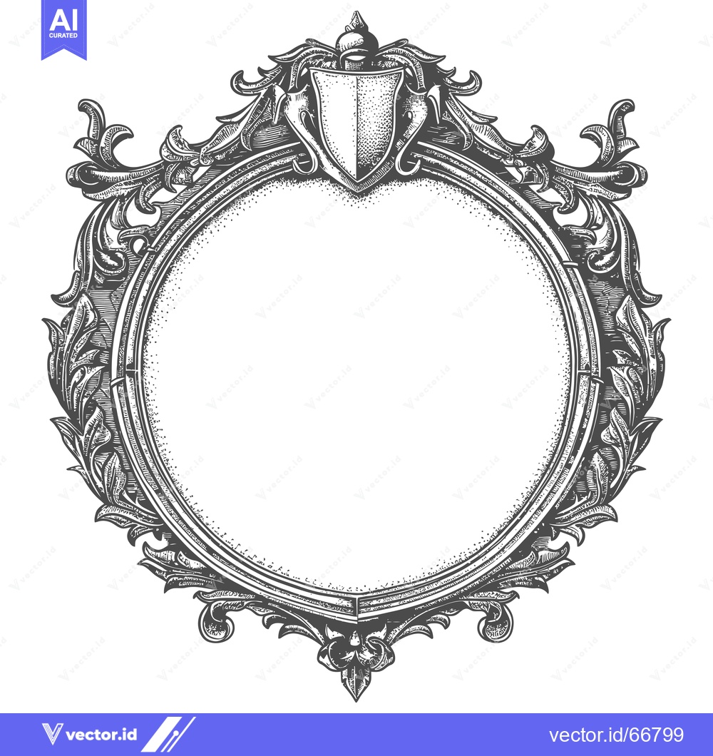 Premium Vector dari Ornate Circular Frame with a Shield and Scrollwork