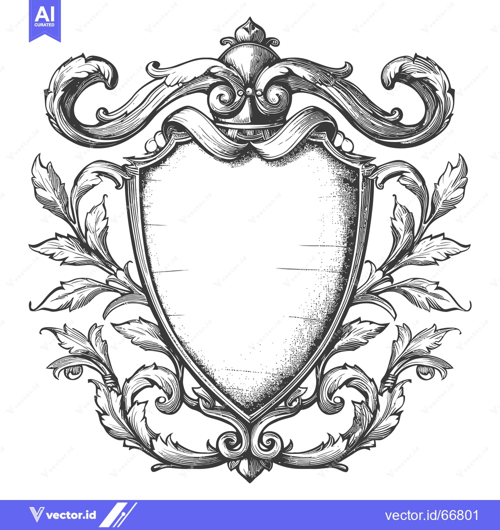 Premium Vector dari Ornate Shield with Flourished Frame and Scroll