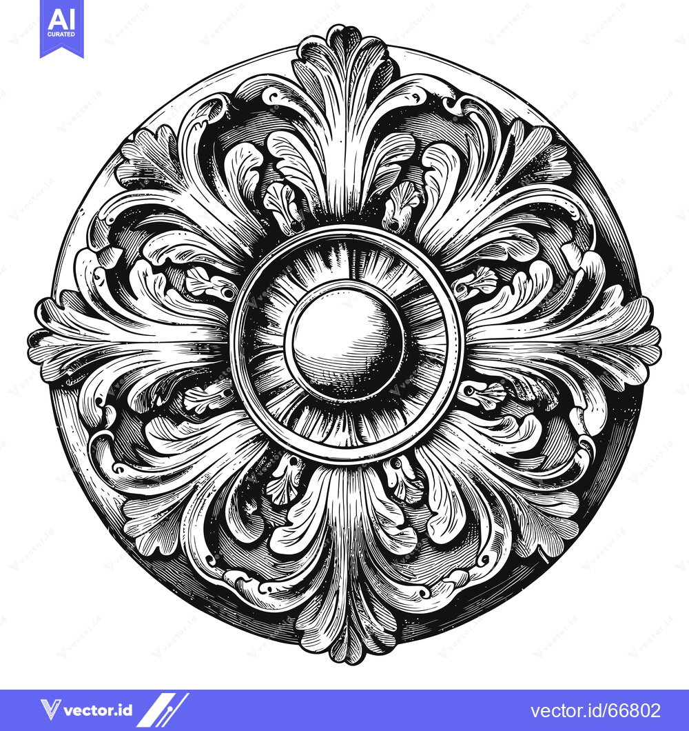 Premium Vector dari Ornate Circular Design with Floral Motifs and a Centered Disc