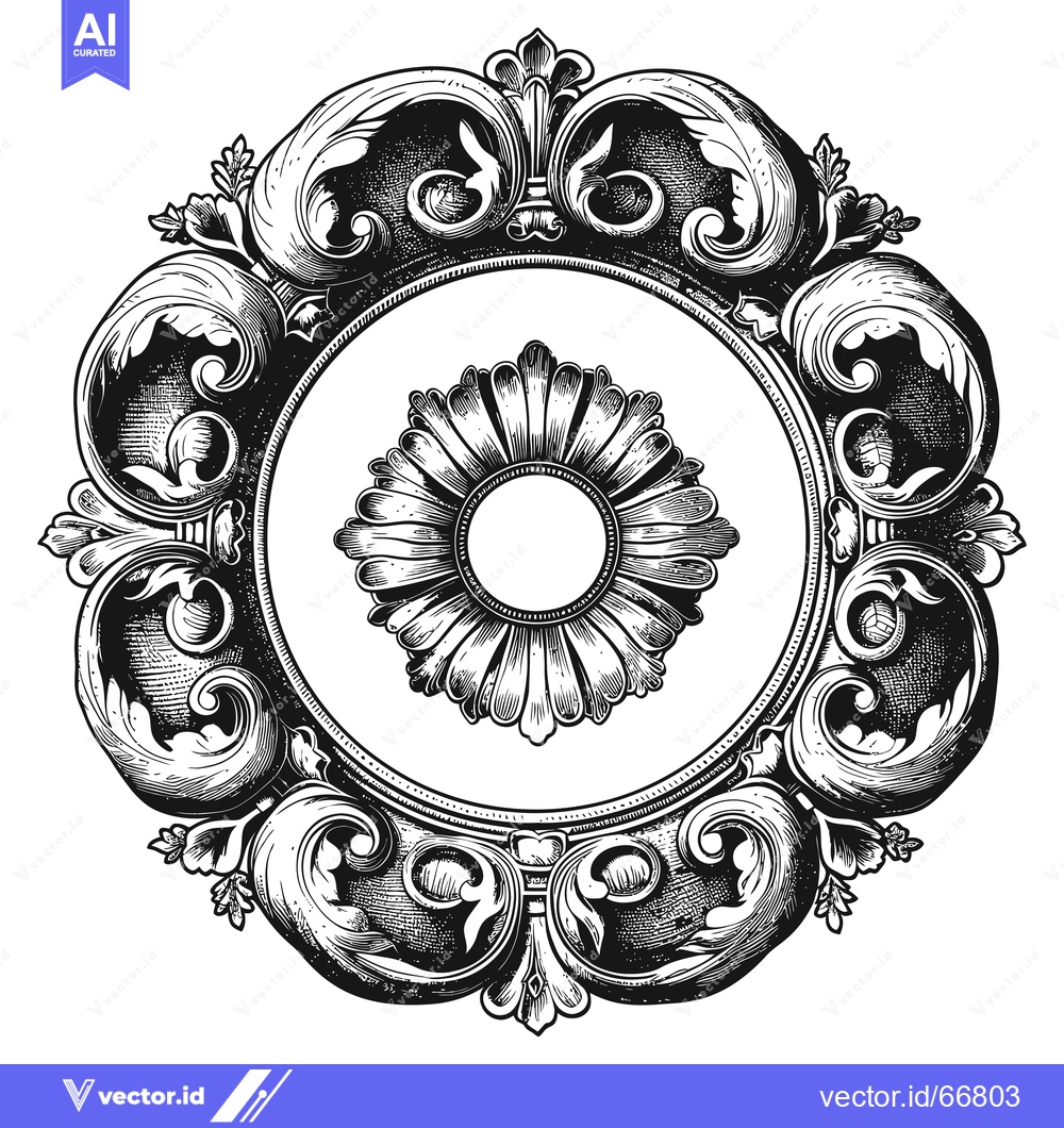 Premium Vector of Ornate Decorative Frame with Flourishes and a Central Flower