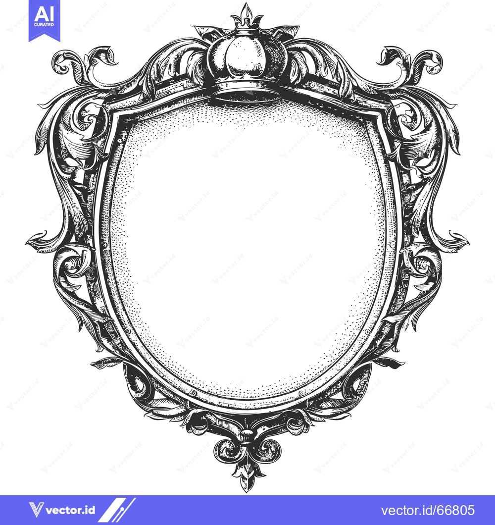 Premium Vector of Ornate Shield Frame with Crown and Floral Detailing