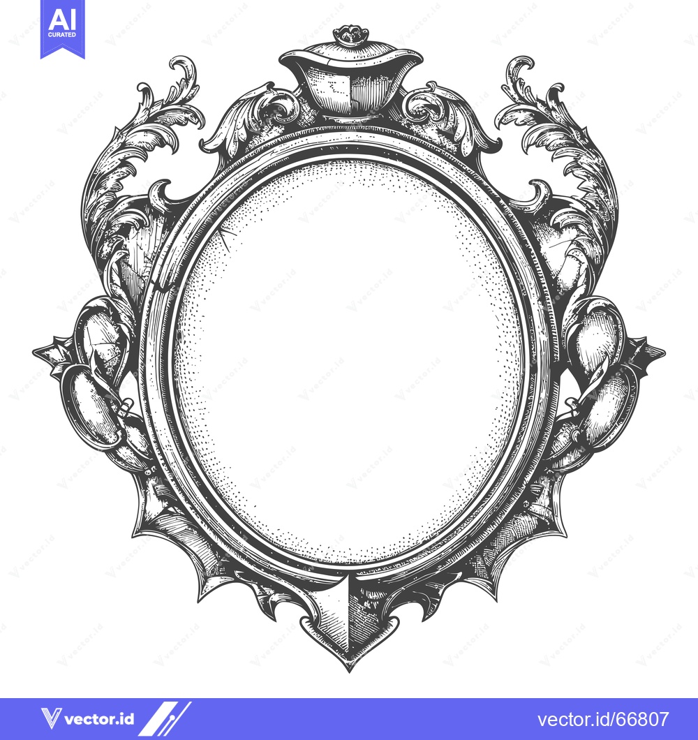 Premium Vector dari Ornate Circular Frame with Floral Accents and a Crowned Top