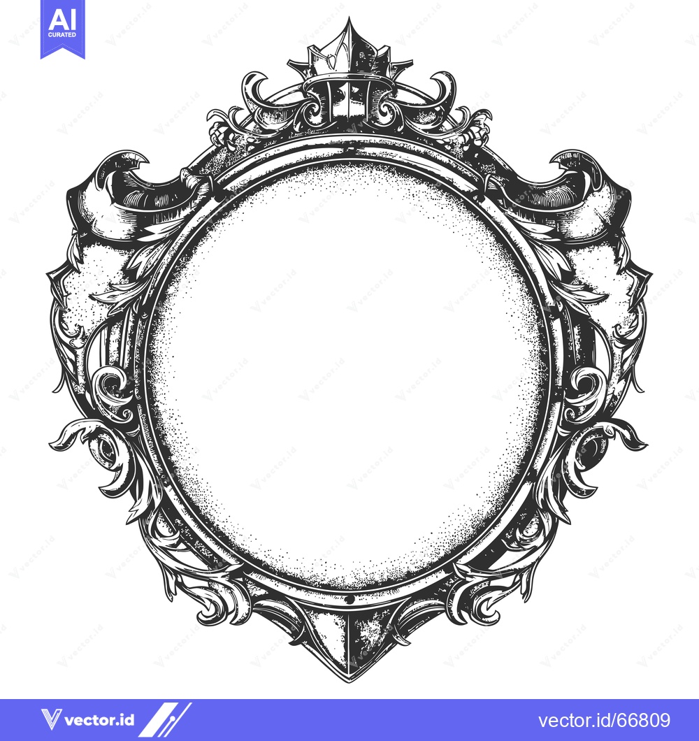Premium Vector dari Ornate Circular Frame with Crown and Floral Details