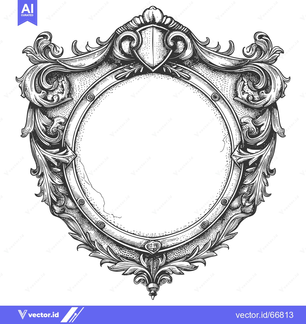 Premium Vector of Ornate Frame with Shield and Floral Design
