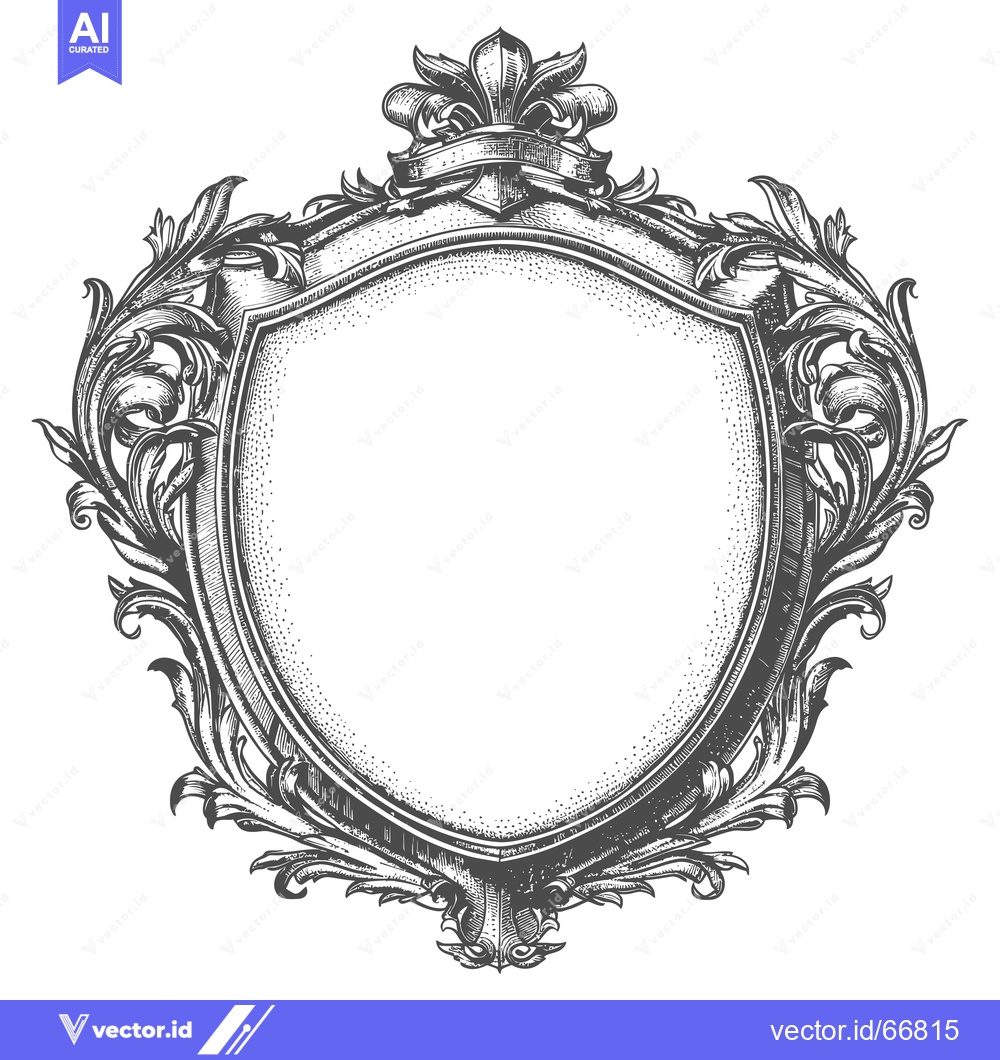 Premium Vector dari Ornate Hand-Drawn Shield with Flourishes and Crown