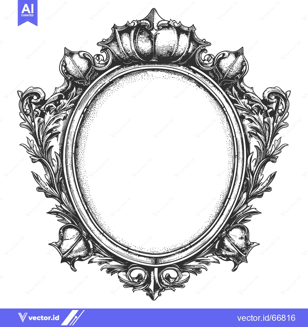 Premium Vector dari Ornate Black and White Oval Frame with Floral Detailing