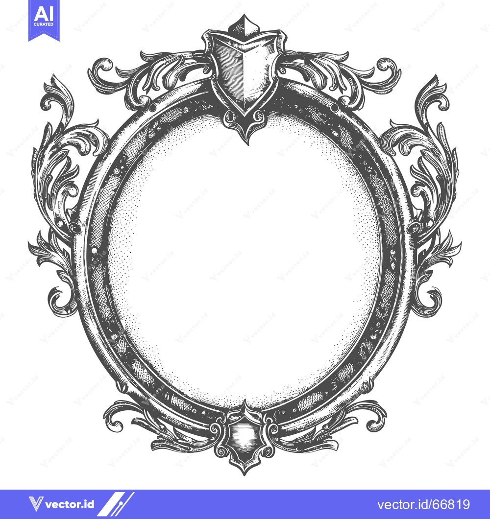Premium Vector dari Ornate Circular Frame with Floral Details and Shields