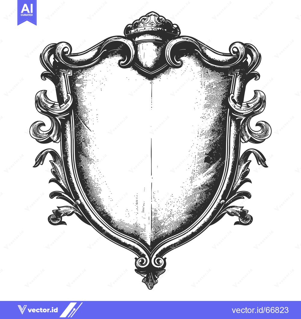 Premium Vector dari Ornate Heraldic Shield with Crown and Scrollwork