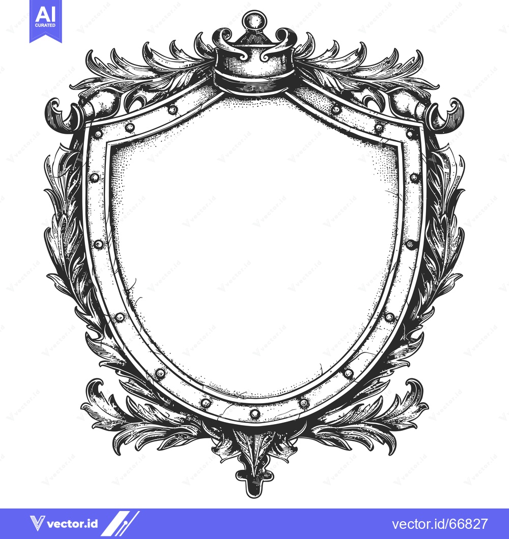 Premium Vector of Ornate Shield with Crown and Floral Accents
