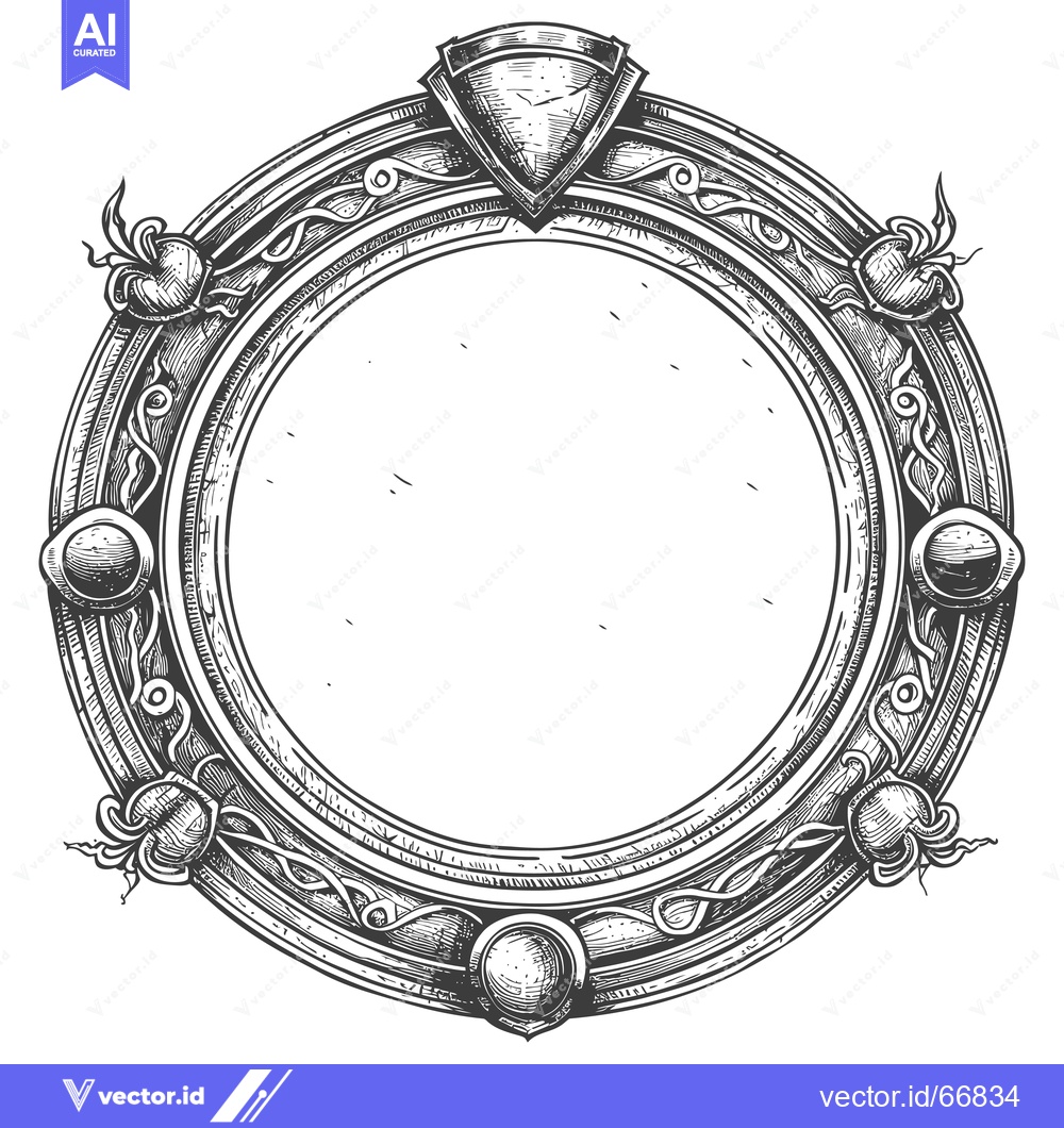 Premium Vector dari Ornate Circular Frame with Shield and Floral Motifs