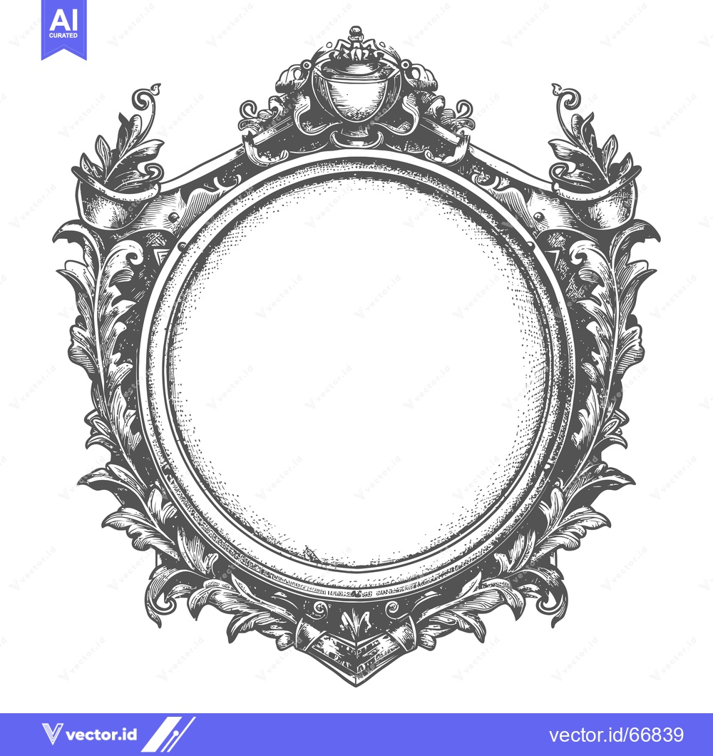 Premium Vector dari Ornate Round Frame with Floral Details and a Crown