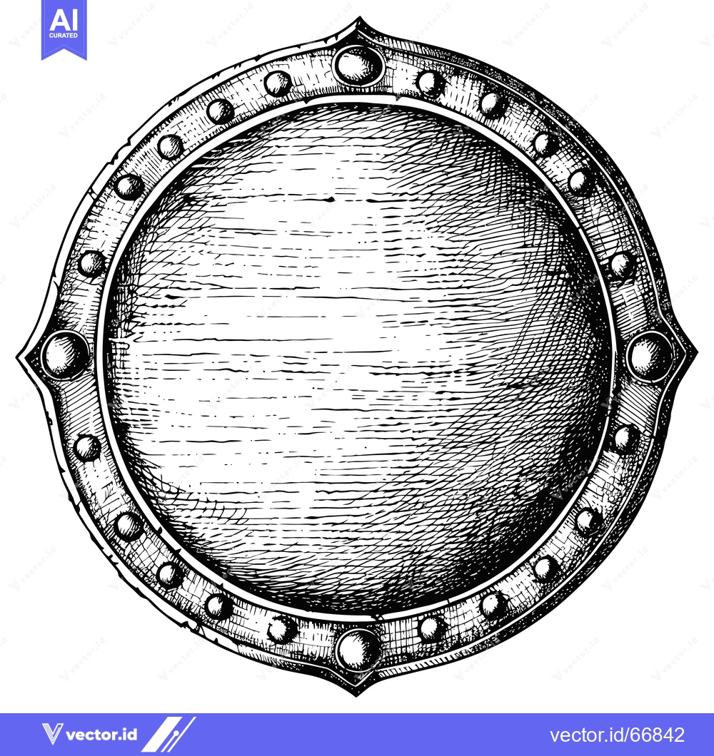 Premium Vector of Hand-Drawn Sketch of a Circular Shield with Ornate Border