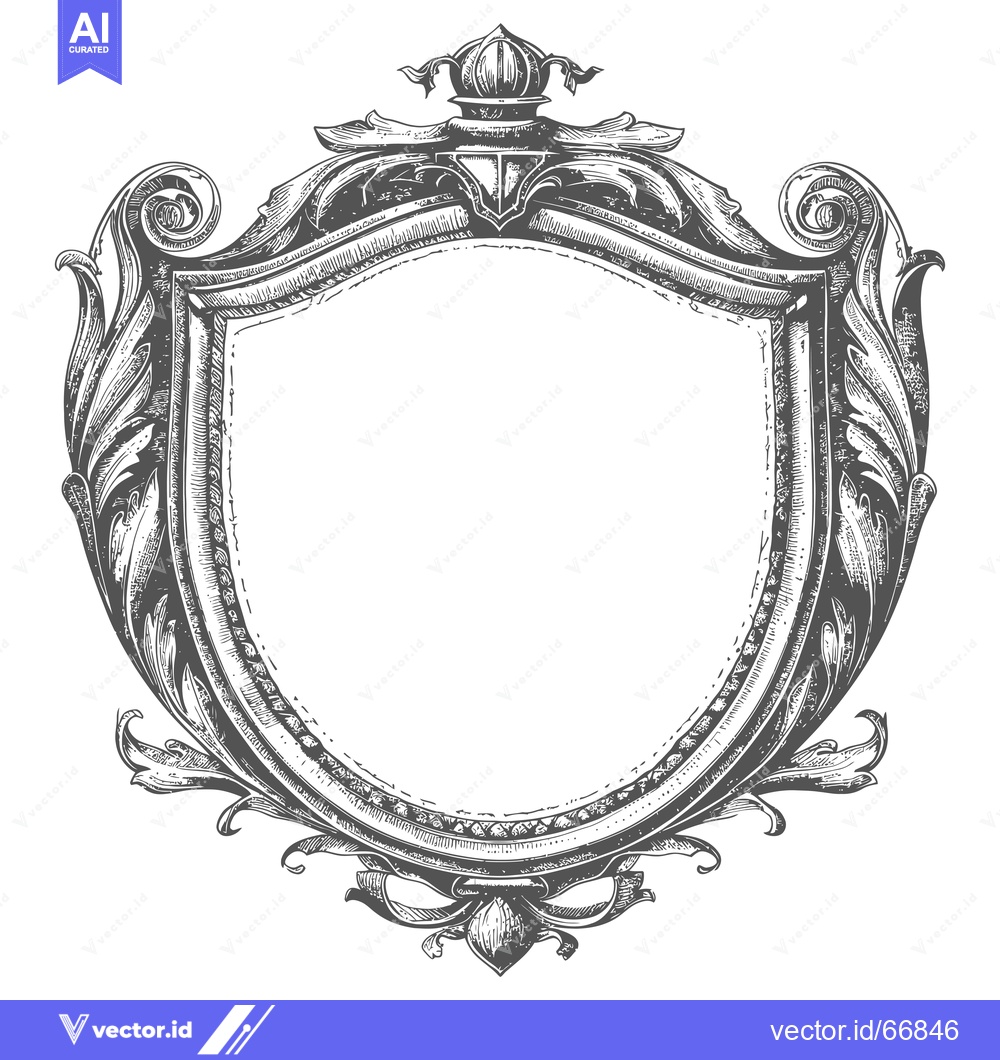 Premium Vector of Ornate Hand-Drawn Shield Frame with Flourishes