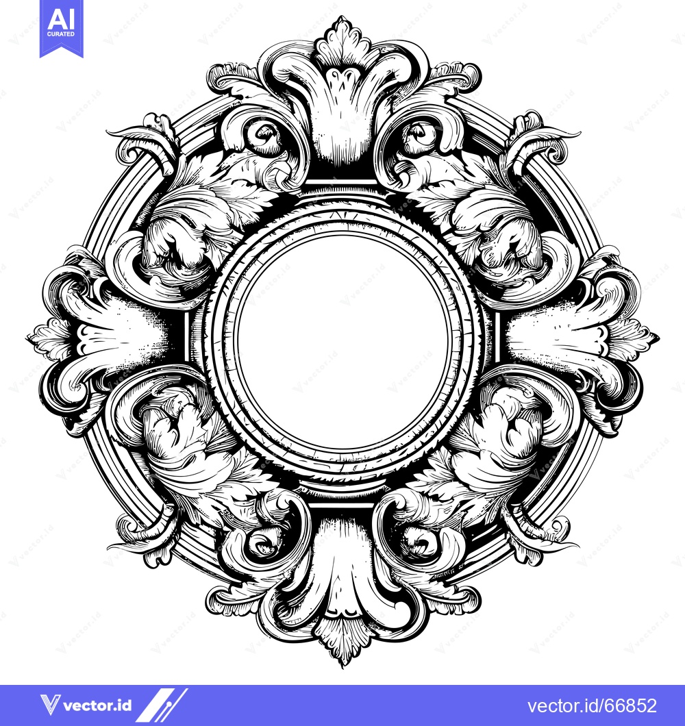 Premium Vector dari Ornate Black and White Circular Frame with Intricate Floral Details