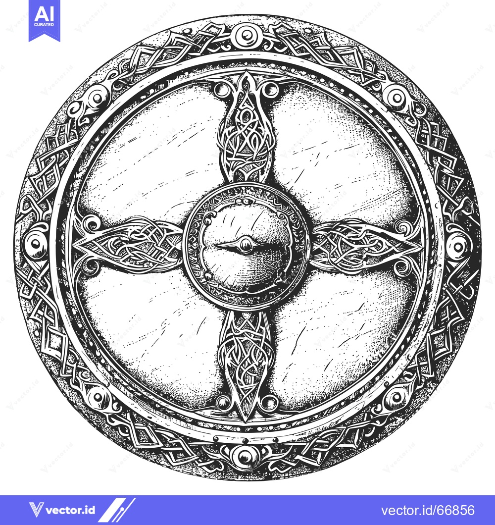 Premium Vector dari Ornate Round Shield with Celtic Knotwork Design
