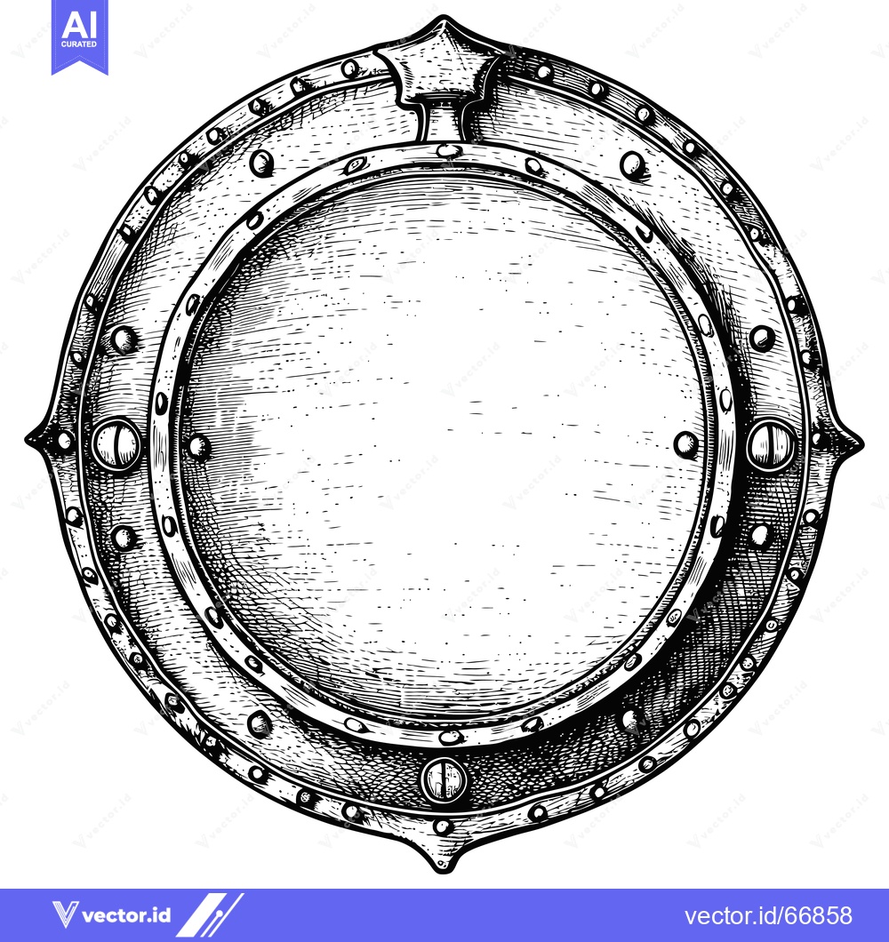 Premium Vector dari Hand-Drawn Sketch of a Medieval Round Shield with a Spiked Top