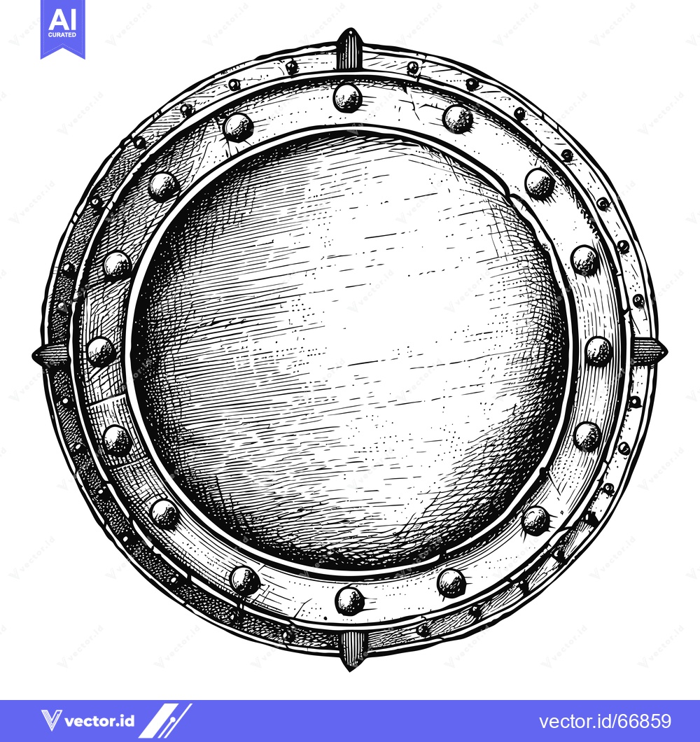 Premium Vector dari Hand-Drawn Illustration of a Round Metal Shield with Rivets