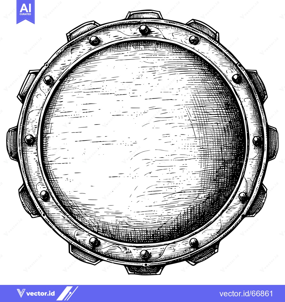 Premium Vector dari Hand-drawn sketch of a circular, ornate shield with rivets