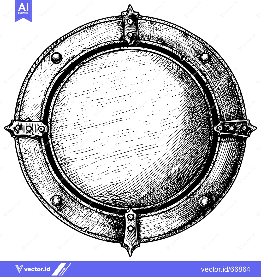 Premium Vector dari Hand-drawn illustration of a circular shield with a textured surface a