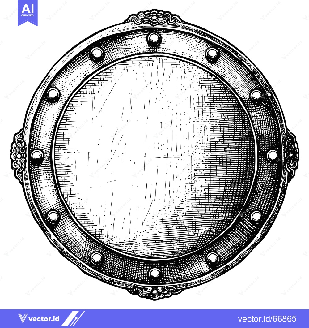 Premium Vector of Engraved Circular Shield with Ornate Details