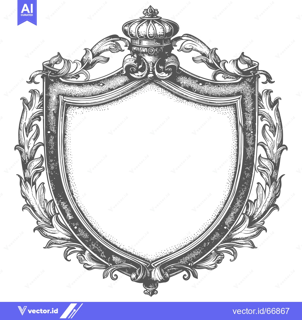 Premium Vector dari Ornate Shield Crest with Crown and Scrollwork